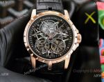 Copy Roger Dubuis Excalibur Skeleton Double Flying Tourbillon Rose Gold watches Automatic